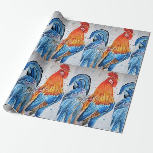 Roosterroosters Waterverf Vlekken Cadeaupapier (Uitgerold)