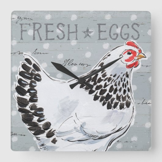 Roosters Call II Vierkante Klok (Voorkant)