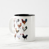 Roosters collage-kleurkip tweekleurige koffiemok (Voorkant links)