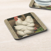 Roosters en Engels buiten Hen House met witte rand Bier Onderzetter (Linkerzijde)