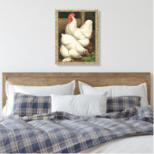 Roosters en Engels buiten Hen House met witte rand Canvas Afdruk (Insitu (Slaapkamer))