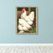 Roosters en Engels buiten Hen House met witte rand Canvas Afdruk (Insitu (Houten vloer))