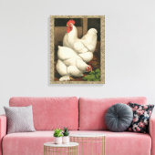 Roosters en Engels buiten Hen House met witte rand Canvas Afdruk (Insitu (Woonkamer))