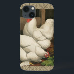 Roosters en Engels buiten Hen House met witte rand Case-Mate iPhone Case<br><div class="desc">Een stijlvolle kunstafdruk met een krachtige rooster en een kip in een kippenhuis. De donkere grens van de ecru is patroon uit spiraalelementen bestaat. Deze afdruk zou een grove aanvulling zijn op de decoratie van het platteland.</div>