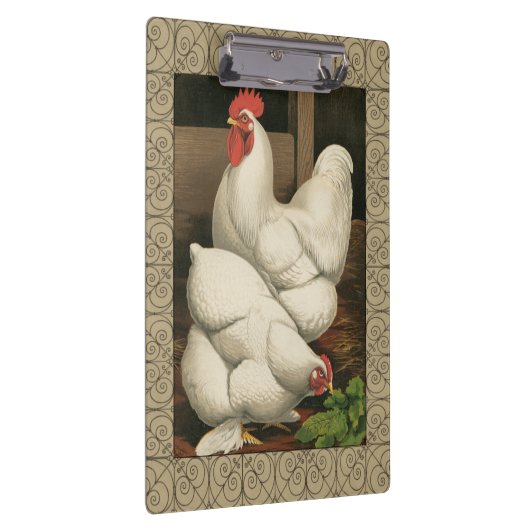 Roosters en Engels buiten Hen House met witte rand Klembord (Rechts)