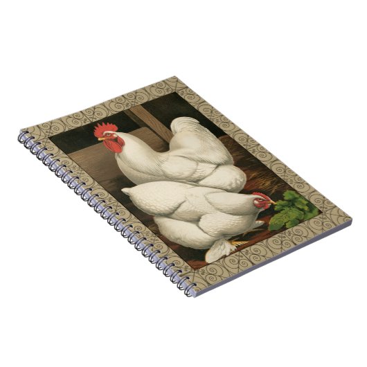 Roosters en Engels buiten Hen House met witte rand Notitieboek (Rechterzijde)