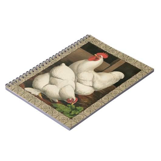 Roosters en Engels buiten Hen House met witte rand Notitieboek (Linkerzijde)