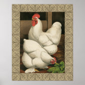 Roosters en Engels buiten Hen House met witte rand Poster (Voorkant)