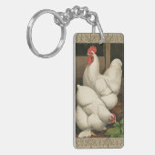 Roosters en Engels buiten Hen House met witte rand Sleutelhanger (Voorkant Links)