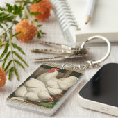 Roosters en Engels buiten Hen House met witte rand Sleutelhanger (Voorkant Rechts)