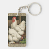 Roosters en Engels buiten Hen House met witte rand Sleutelhanger (achterkant)