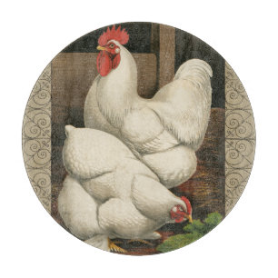 Roosters en Engels buiten Hen House met witte rand Snijplank