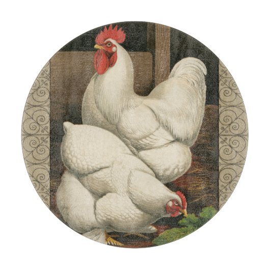 Roosters en Engels buiten Hen House met witte rand Snijplank (Voorkant)