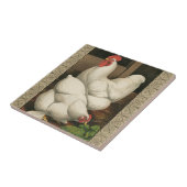 Roosters en Engels buiten Hen House met witte rand Tegeltje (Zijkant)