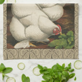 Roosters en Engels buiten Hen House met witte rand Theedoek (Gevouwen)