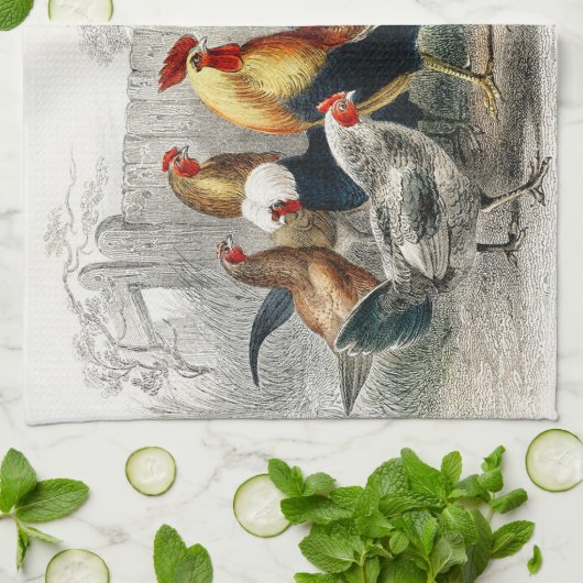 Roosters en kippen theedoek (Gevouwen)