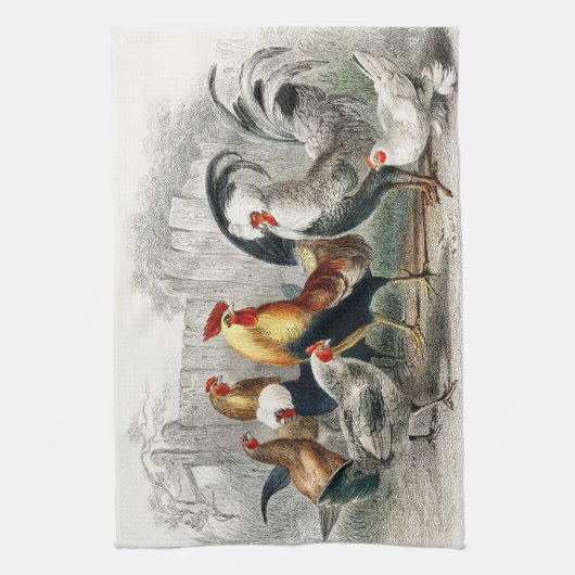 Roosters en kippen theedoek (Verticaal)