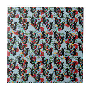 Roosters Folk Floral Mexican Pattern Tegeltje