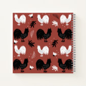 Roosters Hand Drawn Floral Boerderij Pattern Notitieboek (Achterkant)