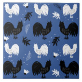 Roosters Hand Drawn Floral Boerderij Pattern Tegeltje (Voorkant)