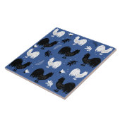 Roosters Hand Drawn Floral Boerderij Pattern Tegeltje (Zijkant)