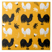 Roosters Hand Drawn Floral Boerderij Pattern Tegeltje (Voorkant)