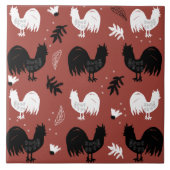 Roosters Hand Drawn Floral Boerderij Pattern Tegeltje (Voorkant)