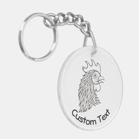 Rooster's Head Line Art Sleutelhanger (Voorkant Links)