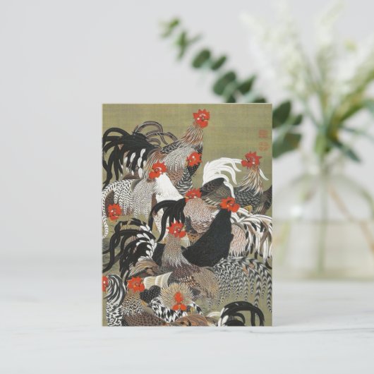 Roosters Hen Illustratie door Ito Jakuchu Briefkaart (Staand voorkant)