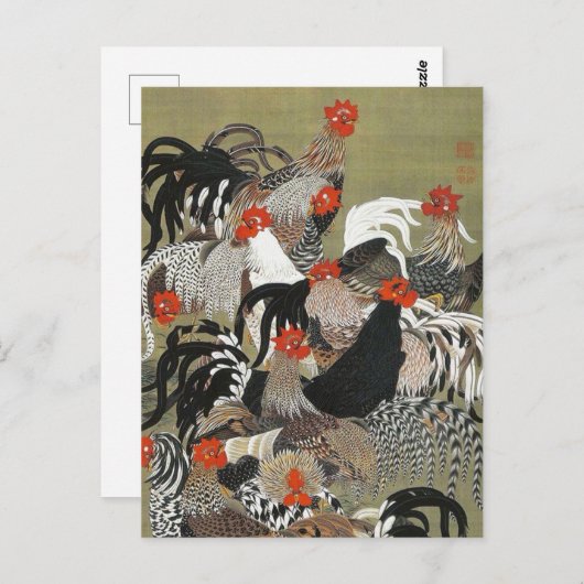 Roosters Hen Illustratie door Ito Jakuchu Briefkaart (Voorkant / Achterkant)