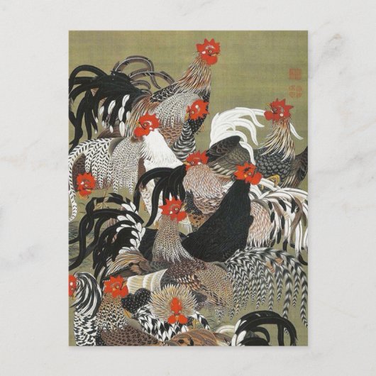 Roosters Hen Illustratie door Ito Jakuchu Briefkaart (Voorkant)