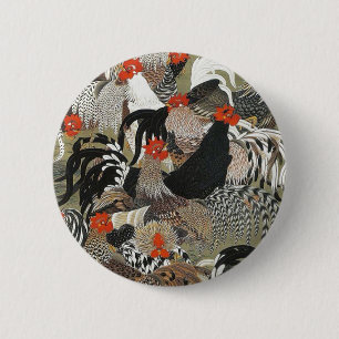 Roosters Hen Illustratie door Ito Jakuchu Ronde Button 5,7 Cm