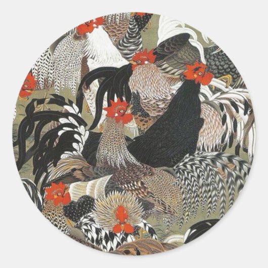 Roosters Hen Illustratie door Ito Jakuchu Ronde Sticker (Voorkant)