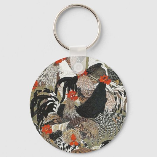 Roosters Hen Illustratie door Ito Jakuchu Sleutelhanger (Voorkant)