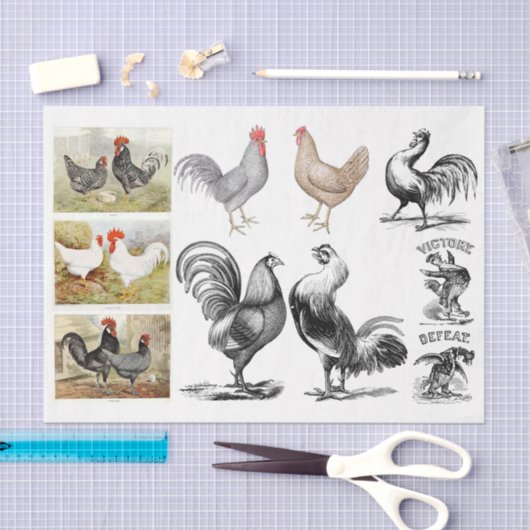  Roosters Hens Boerderij ontkoppelen Collage Tissuepapier (Craft)
