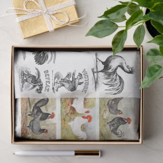 Roosters Hens Boerderij ontkoppelen Collage Tissuepapier (Geschenk)