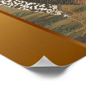 Roosters Japans schilderen met Golden Background Poster (Hoek)