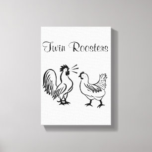 Roosters met opgerold Canvas afdrukken wit