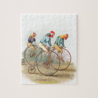  Roosters op fietsen Legpuzzel