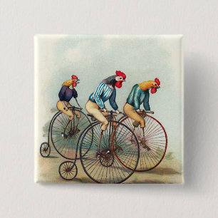 Roosters Vierkante Button 5,1 Cm