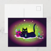 Roosterse zwarte kat met schedel briefkaart (Voorkant / Achterkant)