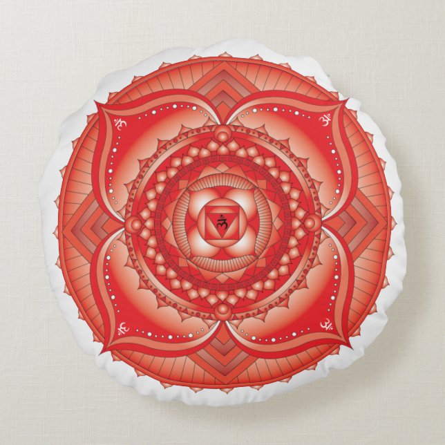 Root Chakra Red Mandala Round Pillow Rond Kussen (Achterkant)