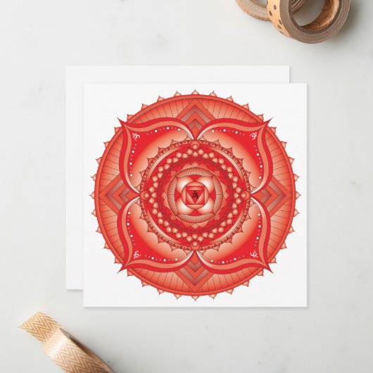 Root Chakra Red Mandala Square Note Card Notitiekaartje (Voorkant / Achterkant in situ)