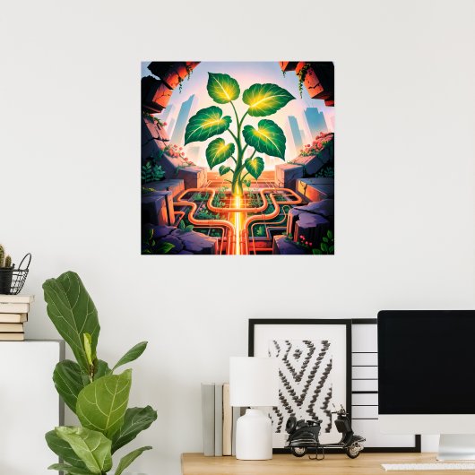 Root Circuit – Solarpunk Growth Art Poster (Thuiskantoor)