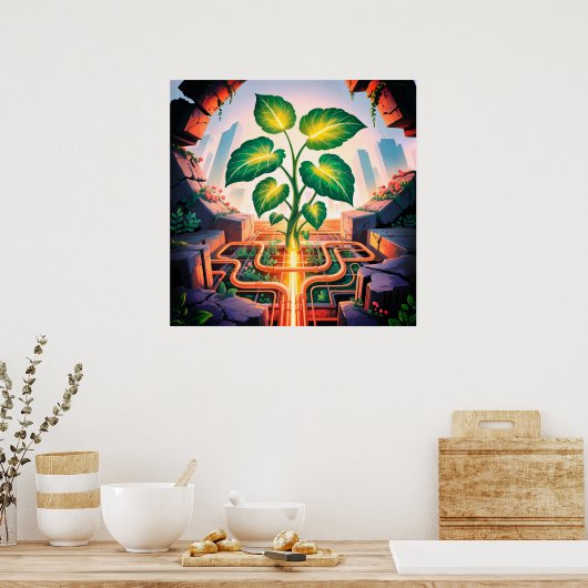 Root Circuit – Solarpunk Growth Art Poster (Keuken)