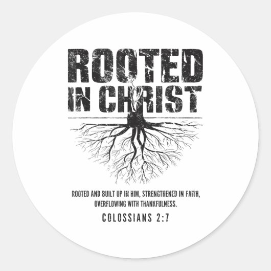 Rooted In Christ Christian Nge Bible Verse Colossi Ronde Sticker (Voorkant)