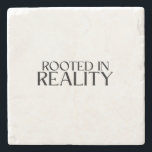 Rooted In Reality Minimalist Typewriter Stenen Onderzetter<br><div class="desc">Protect your surface and your sanity. Sandstone coaster with high-contrast typewriter typography to keep your workspace clean and grounded.</div>