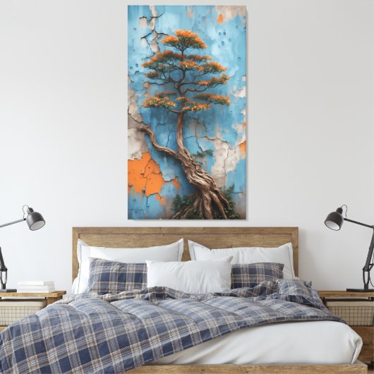 Rooted in Ruin: A Bonsai of Resilience Against Tim Canvas Afdruk (Insitu (Slaapkamer))