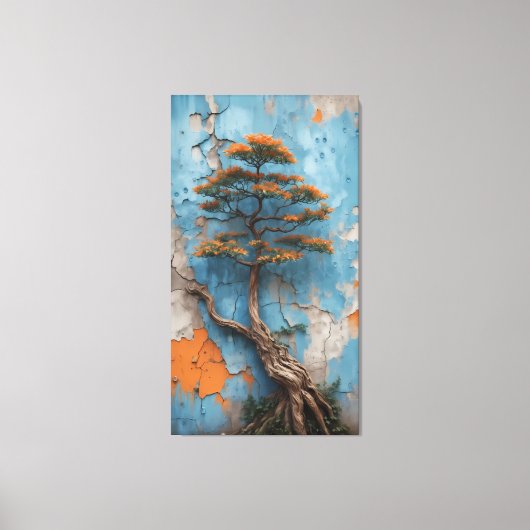 Rooted in Ruin: A Bonsai of Resilience Against Tim Canvas Afdruk (Voorkant)