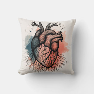 Rooted Love Minimalist Heart & Tree Roots Art Kussen